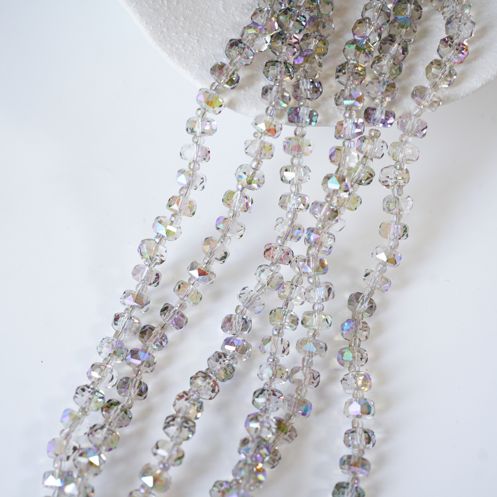 Zirkon,Facetslebne rondeller med mellemled, 8mm/55cm，Hel Streng - Iridiserende grå