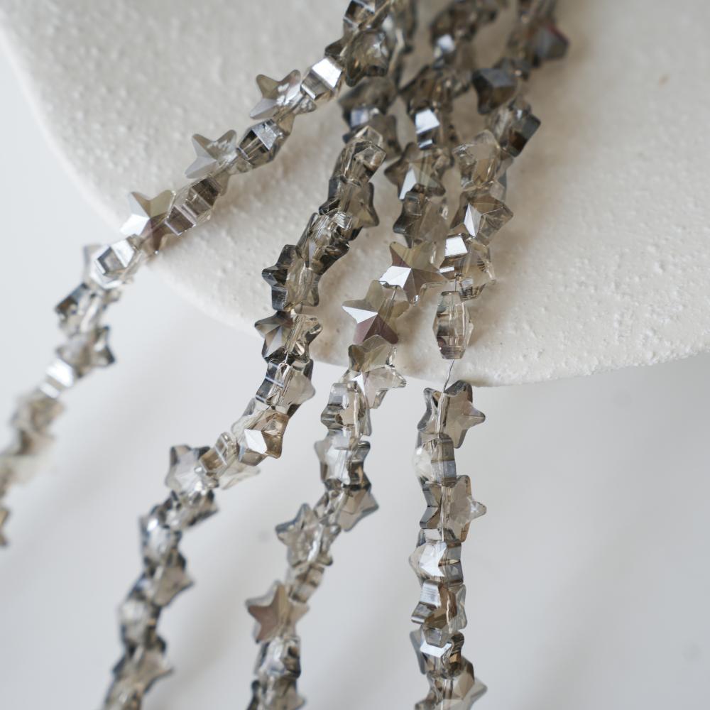 Zirkon,Femkantet stjerne,7.5mm/50cm，Hel Streng - Grå