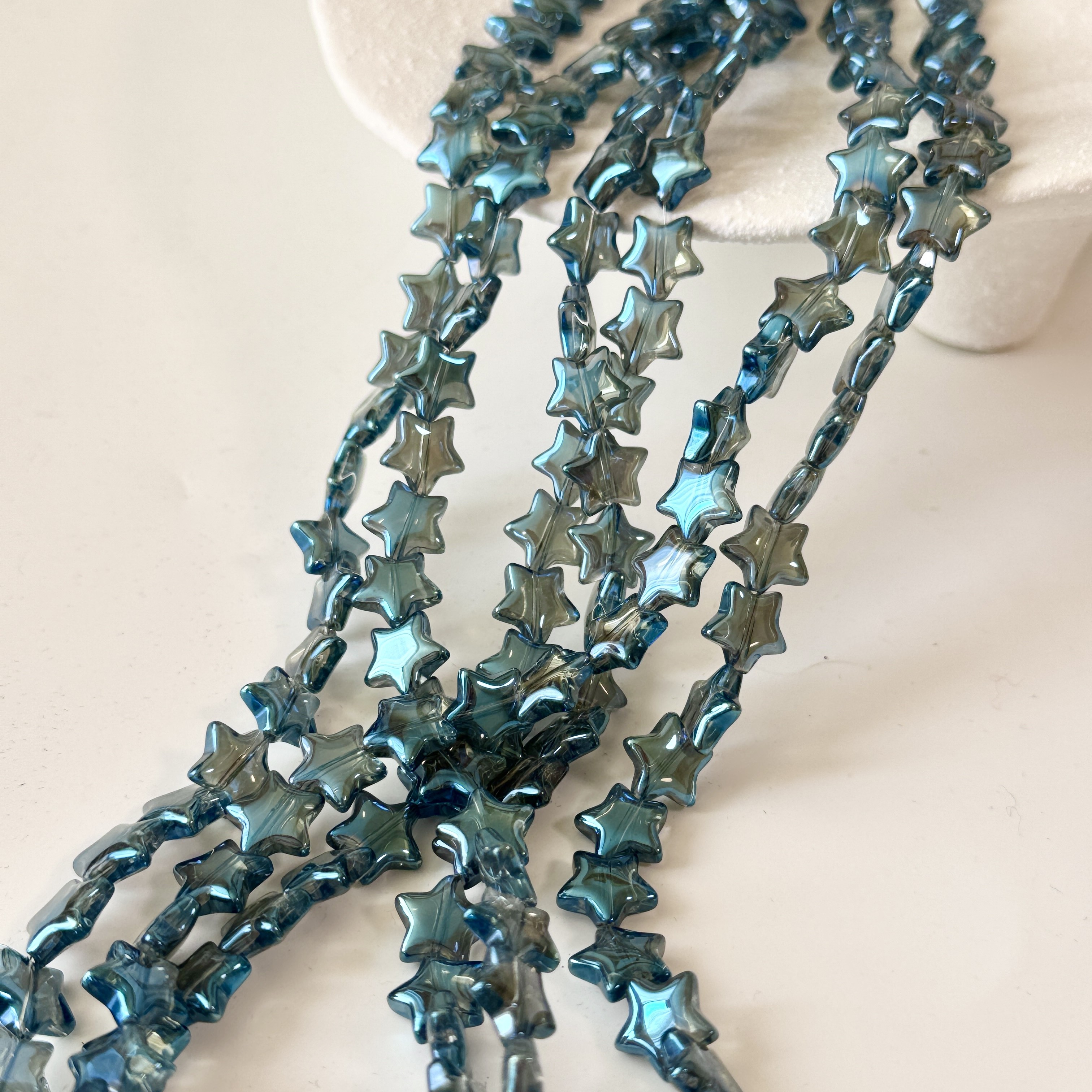 Zirkon,Femkantet stjerne,9.3mm/88cm，Hel Streng - Dybhavesblå