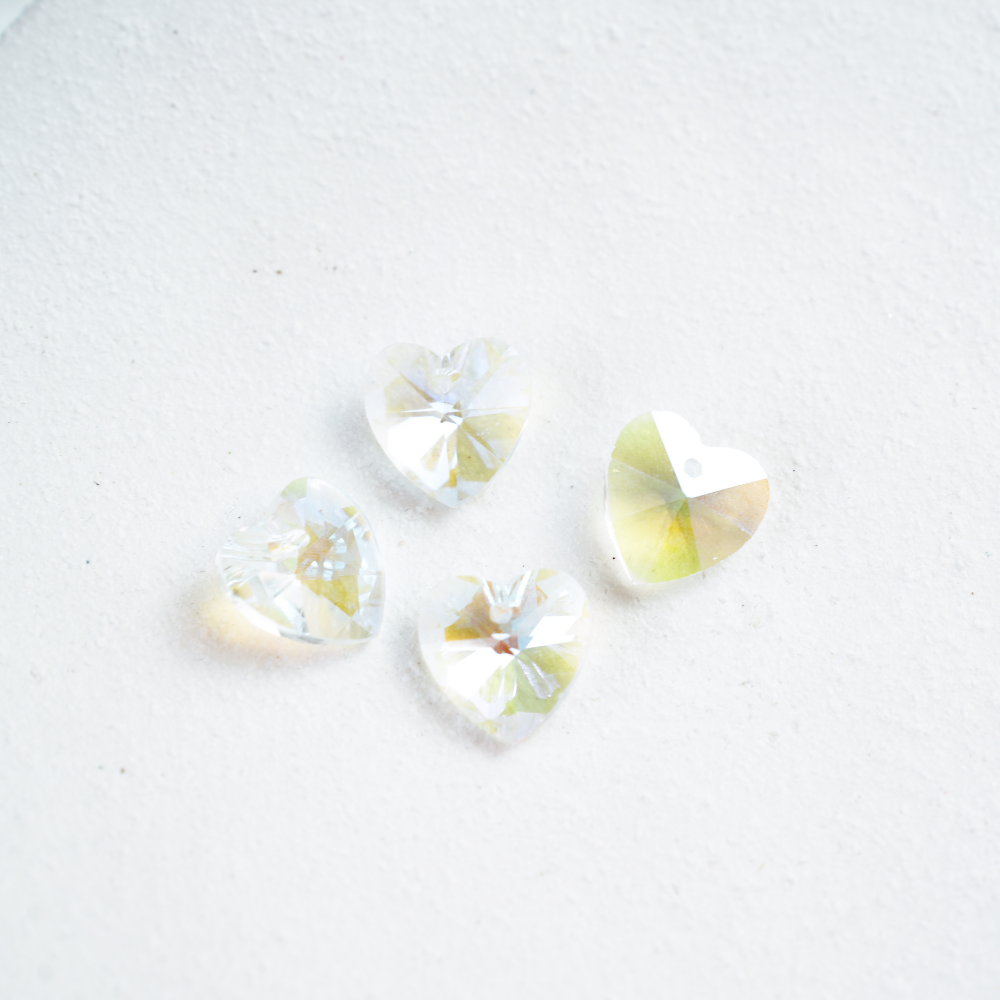 Zirkon,Hjerte,14mm，2 stk. - Forchromet