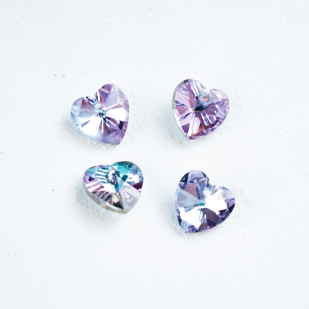 Zirkon,Hjerte,14mm，2 stk. - Lyslilla