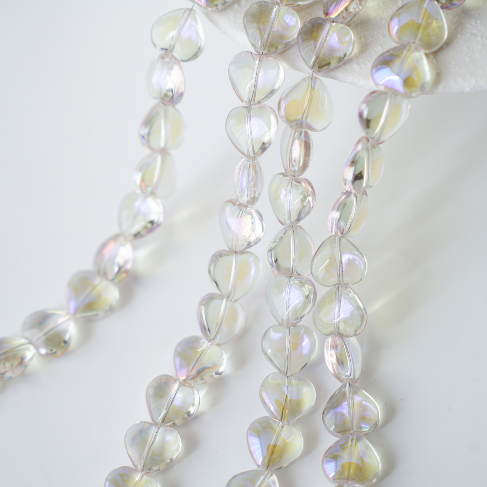 Zirkon,Hjerte Perler,10.4*10mm/92cm，Hel Streng - Gennemsigtig