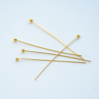 50mm Guldfarvede Perlestave Med Fladt Hovede, SøLvbelagt, 18Kt Guldbelagte,2 Stk