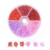 Seed beads, 3 mm, røde/pink farver, ca. 1200 stk.