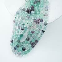 Fluorescerende Kvarts，8mm rund，hel streng 37cm