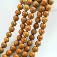 Gul Træmønstret Sten，10mm rund，hel streng 38cm