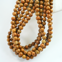 Gul Træmønstret Sten，6mm rund，hel streng 38cm