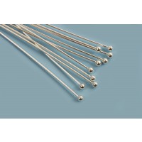 Perlestave m/1 perle, 50x0,5 mm, hoved 1,5 mm, 925s, 10 stk.