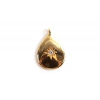 Vedhæng, dråbe m/zirkonia, ca. 14x9x1,5 mm, FG med 18 K guld, 1 stk.