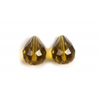 Glasperle, dråbe, facet, 10x12 mm, olivengrøn, 2 stk.