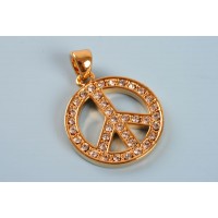 Peacetegn m/krystaller og øsken, forgyldt, ca. 24x20 mm, 1 stk.