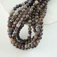 Lilla blomstret jade,6mm rund,hel streng 38cm