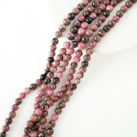 Rhodochrosit med sorte striber，8mm rund，hel streng 38cm