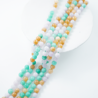 Trefarvet Jade，10mm rund，hel streng 37cm