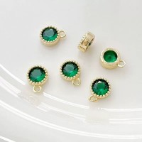 Vedhæng,Rund m/ grøn zirkoniasten,4 x6 mm. FG, 5 stk.