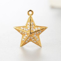 Pentagrammedaljon med zirkoner, 15.6*14.26mm，sterling sølv, 18k guldbelagt, 1 stk.
