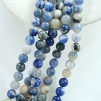 Blå Blomstermønstret Sten，10mm rund，hel streng 38cm