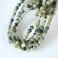 Græsgrøn Sten，6mm rund，hel streng 38cm