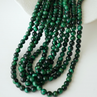 Iriserende Tigerøje,6mm rund，hel streng 37cm - Mørkegrøn