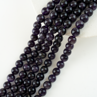 Mørk lilla amethyst，10mm rund，hel streng 38cm
