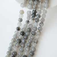 Røgkvarts，8mm rund/38cm,hel streng