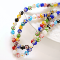 Rund glasperler 10mm/34cm - Mix
