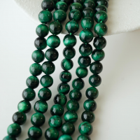 Iriserende Tigerøje,8mm rund，hel streng 37cm - Mørkegrøn