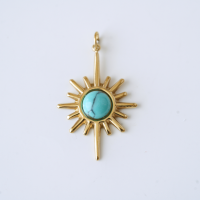 Vedhæng med indstillede ædelstene,FG,25.5*17mm,1 stk.‌- Blå Turkis